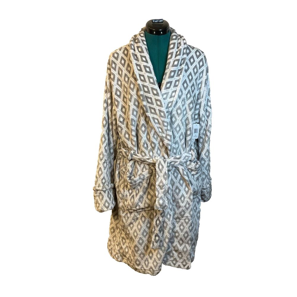 Blanc & Bleu Luxury Velvet Bath Robe Fine Linens One Size Fits Most New